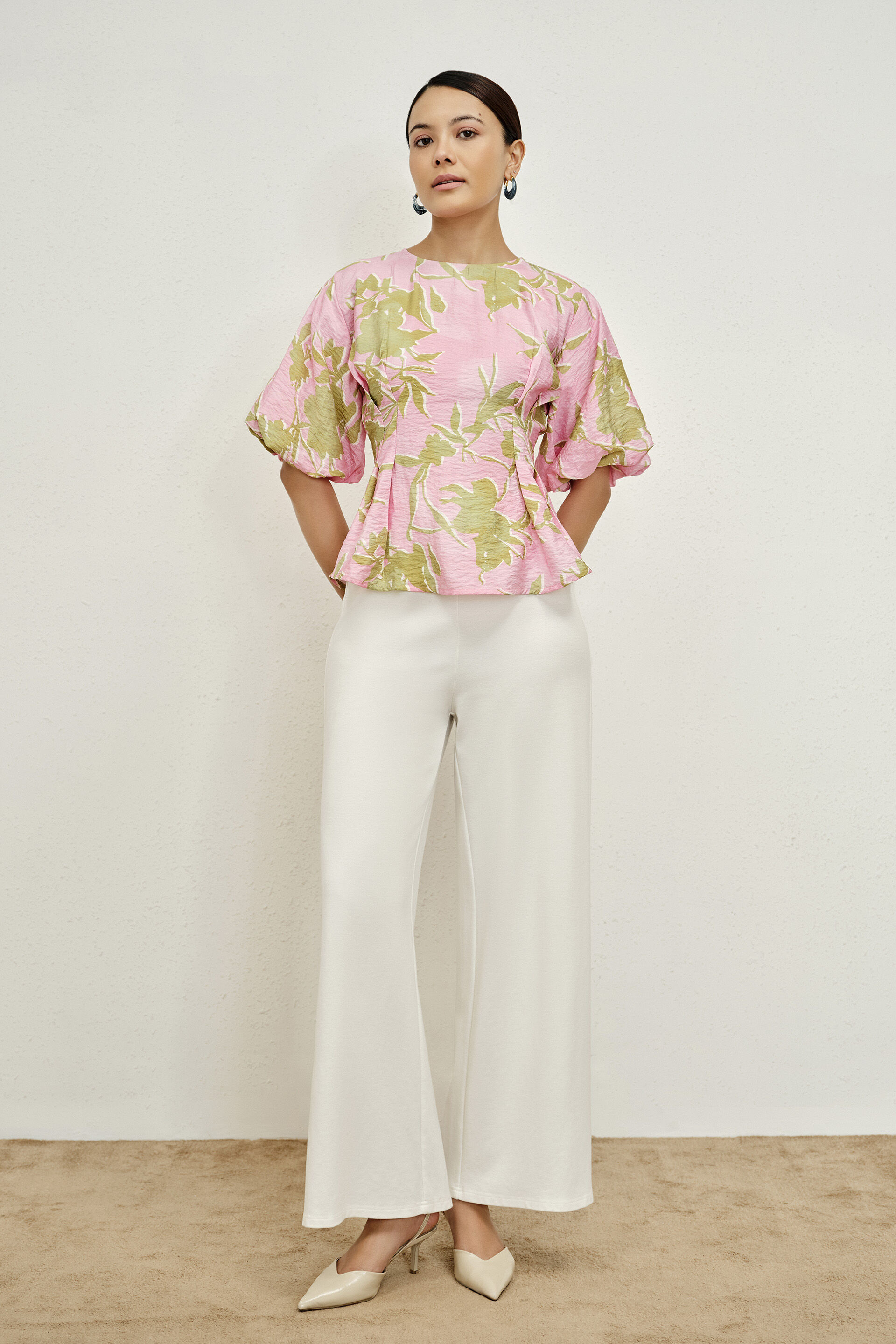 Bodycon Floral Smocked Cotton Top in Pink, Pink, image 2